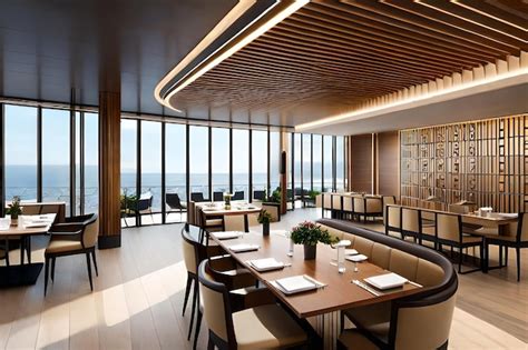 Premium AI Image | a restaurant with a view of the ocean