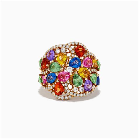 Effy Watercolors 14k Yellow Gold Multi Sapphire And Diamond Ring