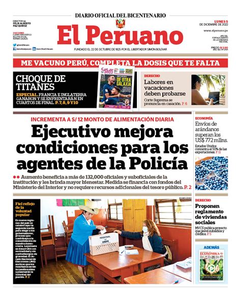 Diario El Peruano on Twitter Buenos días Esta es la portada del