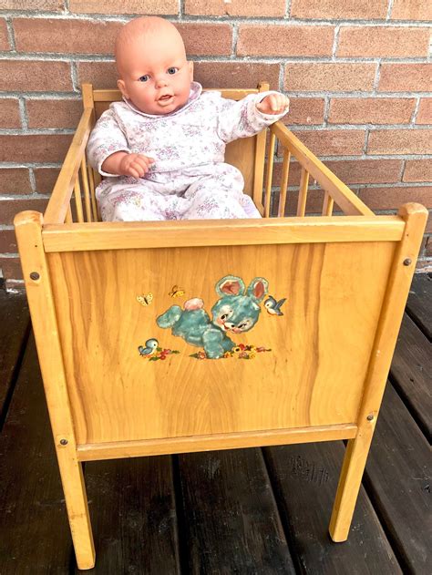 Vintage Wood Toy Doll Crib With Decals Toy Doll Bed Retro Etsy