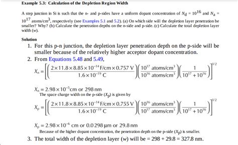 [Solved] . Example 5.3: Calculation of the Depletion Region Width A ...