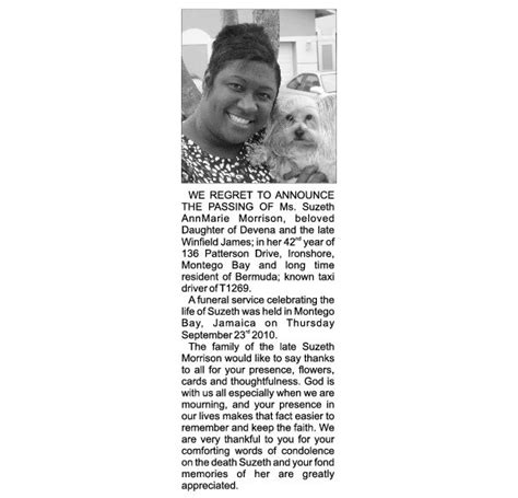 Suzeth Morrison Obituary 2010 Unknown Bermuda The Royal Gazette