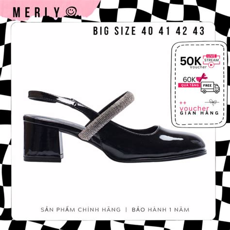 Giày Cao Gót Quai Ngang Đính Đá Nữ 5cm Merly 1527 Đen Trắng Nude Đỏ Lazada vn