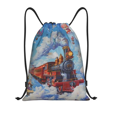 Rocae Cartoon Train Hot Air Balloon For Gym Bag Drawstring Bags Gym Backpack For Gym Travel