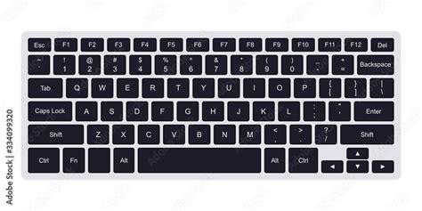 Laptop qwerty keyboard with black key buttons. Vector illustration isolated on white background ...