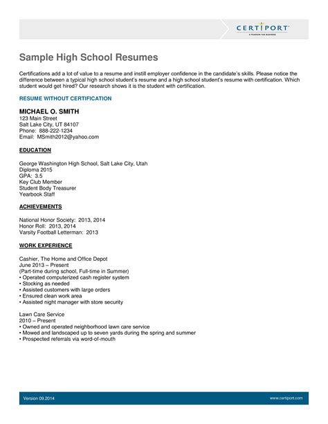 Kostenloses Sample High School Student Resume