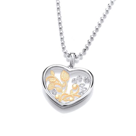 Celestial Silver Cubic Zirconia Gold Magical Heart Pendant