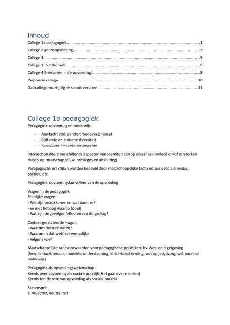 Pedagogiek College 1 Niet Compleet Inhoud College 1a Studeersnel