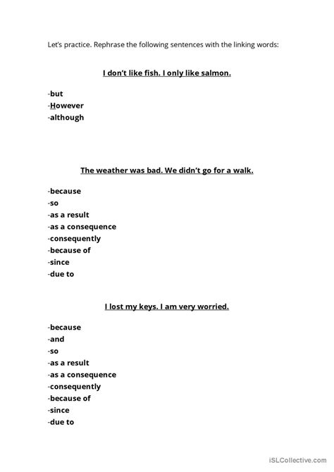 List Of Common Linking Words Exampl English Esl Worksheets Pdf Doc