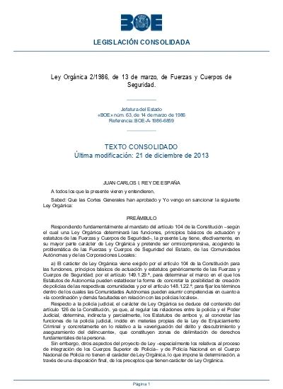 LEGISLACIÓN CONSOLIDADA Ley Orgánica 2 1986 de 13 de marzo de