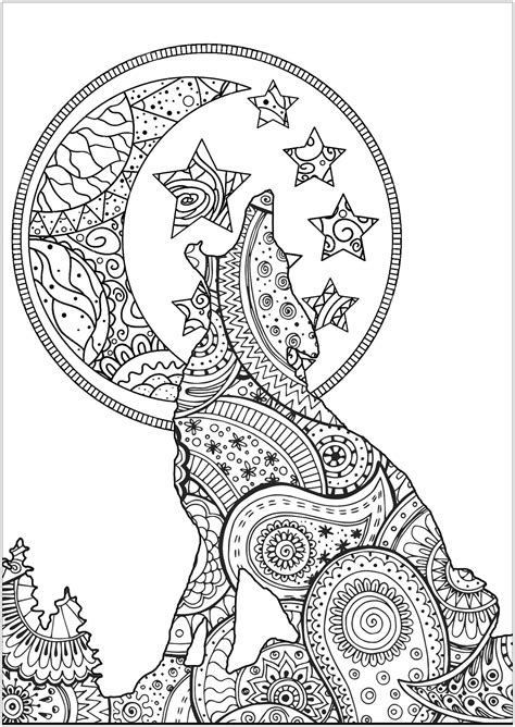 Zentangle Wolf Pretty Silhouette Of Moonlight Wolf With Patterns