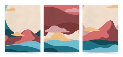 Premium Vector | Modern abstract landscape poster design with wave ...