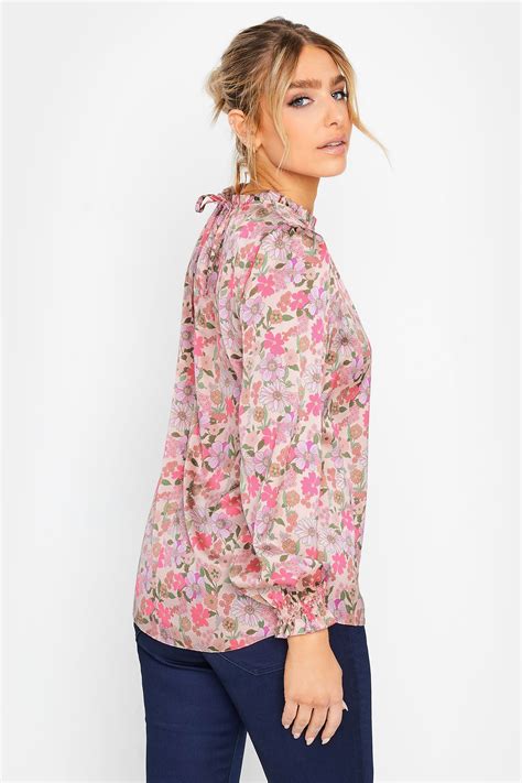 Mandco Pink Floral Print Frill Neck Blouse Mandco