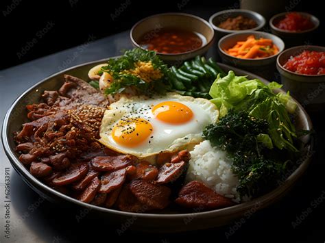 Korean food recipes bibimbap. Bibimbap korean mixed rice with meat ...