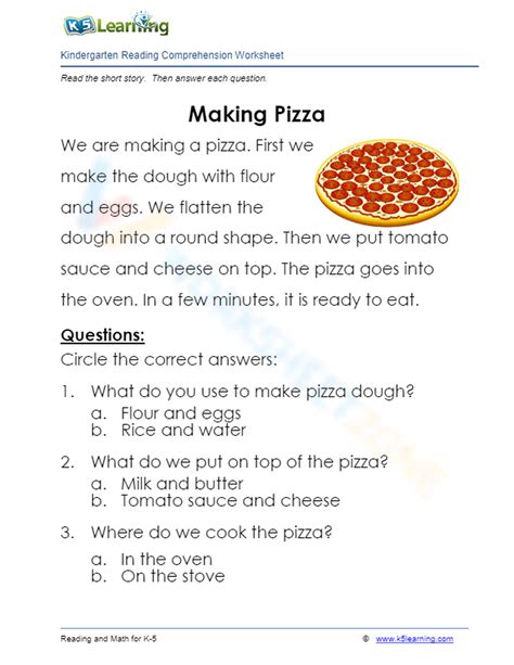 Making Pizza Worksheet