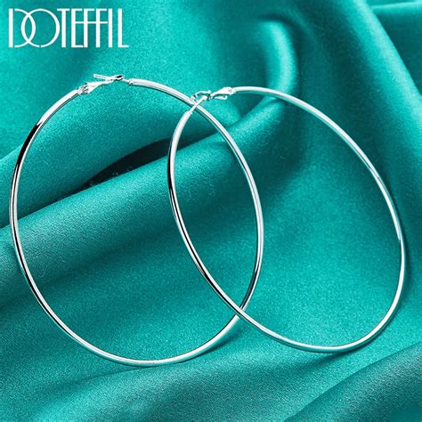 DOTEFFIL 50 60 70 80mm 925 Sterling Silver Smooth Round Circle Hoop