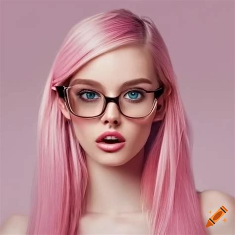 Woman With Pink Hair Glasses And Lipstick On Craiyon