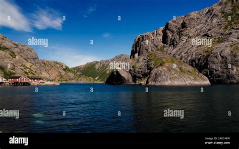 Sea Landscape Of Nusfjord Village And Harbour Flakstadoya Island