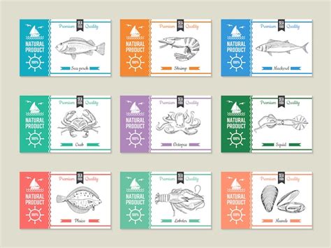 Premium Vector Seafood Labels Design Template With Hand Drawn