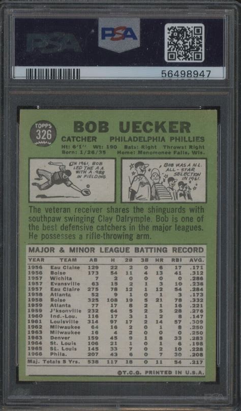 Topps Bob Uecker Philadelphia Phillies Psa Nm Mt Ebay