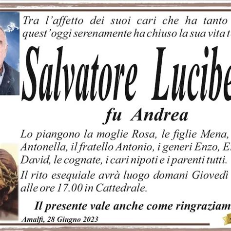 Il Vescovado Amalfi Piange La Scomparsa Di Salvatore Lucibello Fu Andrea