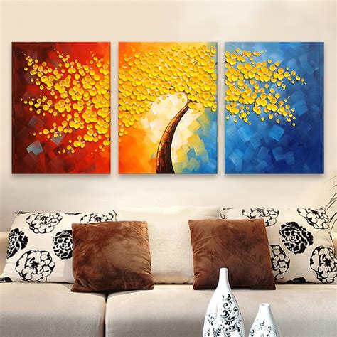 Pieces Panel Wall Art Palette Knife Hand Painted Yellow Flower Oil