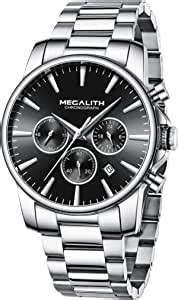 Megalith Herrenuhr Silber Edelstahl Chronograph Quarz Armbanduhr Herren