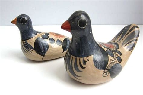 Vintage Tonala Mexico Burnished Dove Birds Pair Of Hand Etsy