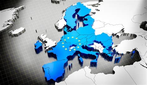 Mapa e bandeira da ilustração 3d dos países da união europeia Foto