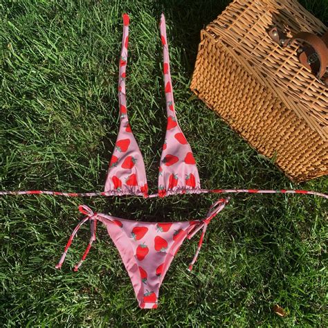Pink Strawberry Bikini Set Etsy