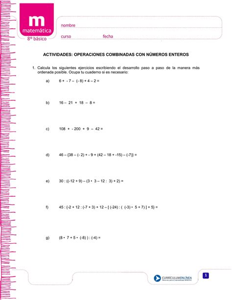 Operaciones Combinadas Con N Meros Enteros