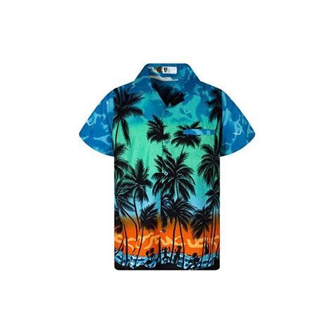 V H O Camicia Hawaiana Funky Casual Da Uomo Tasca Frontale Button Down