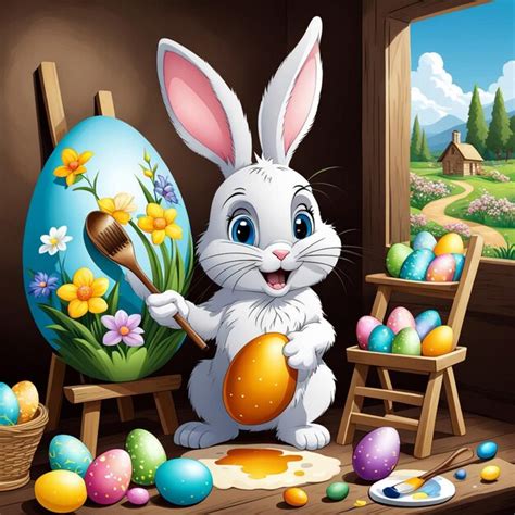 Premium Photo Cartoon Rabbit Painting An Easter Egg