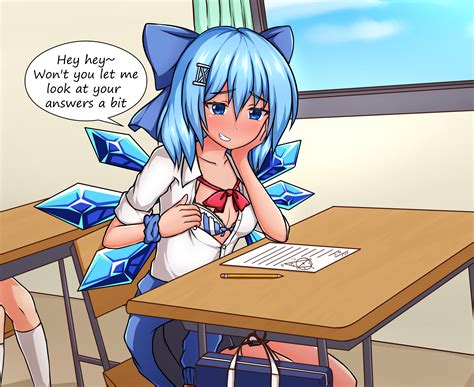 Rule 34 Baka Blue Hair Blush Bra Bribe Cirno Classroom Flashing Hard