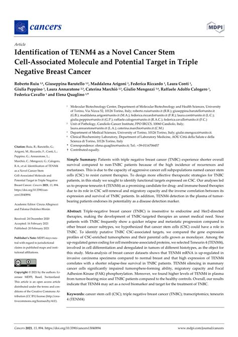 Pdf Identification Of Tenm As A Novel Cancer Stem Cell Associated