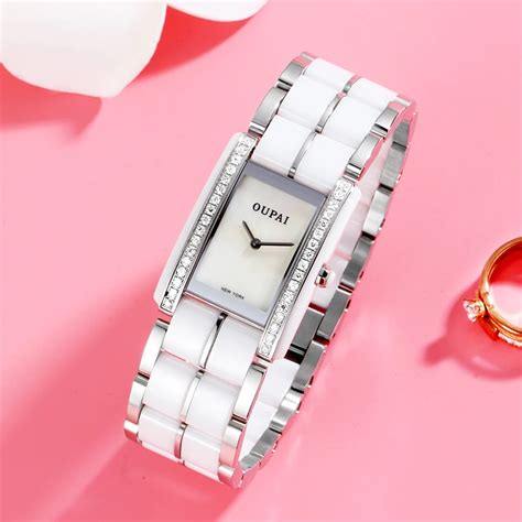 Oupai Reloj Cuadrado De Cer Mica Para Mujer Cron Grafo Rectangular De