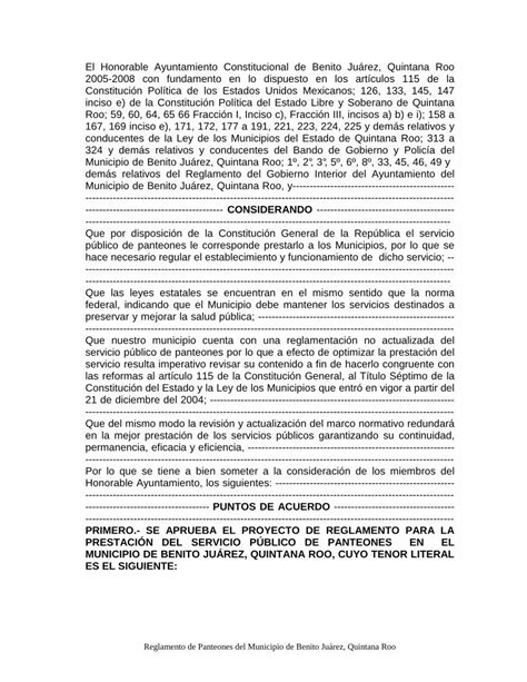 Pdf Reglamento De Panteones Del Municipio De Benito Ju Rez