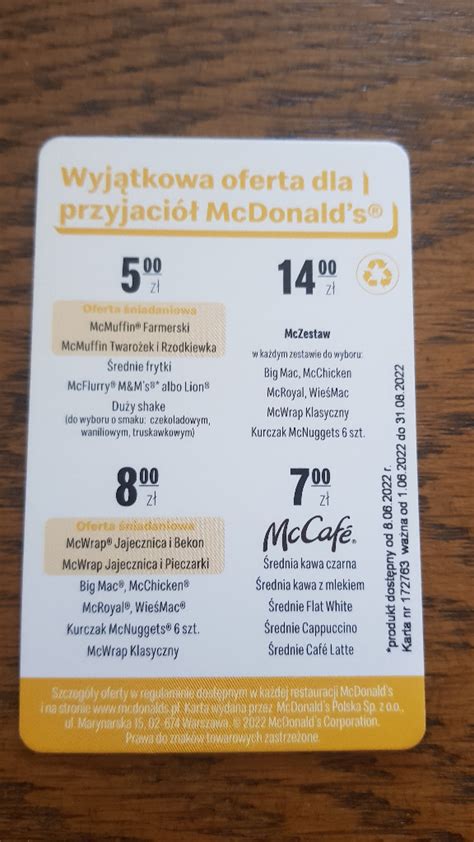 Karta Mcdonalds Bonifikata Ole Nica Og Oszenie Na Allegro Lokalnie