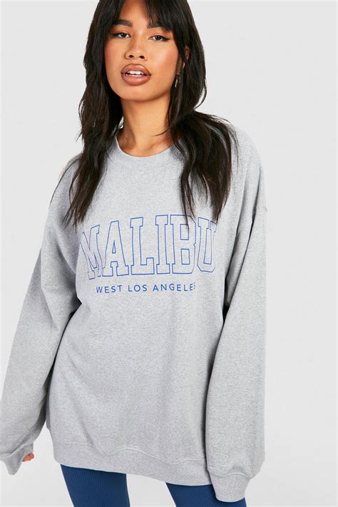 Malibu Slogan Oversized Sweater Boohoo