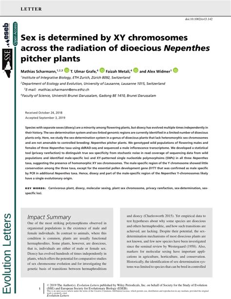 Pdf Sex Is Determined By Xy Chromosomes Across The Radiation Of Dioecious Nepenthes Pitcher Plants
