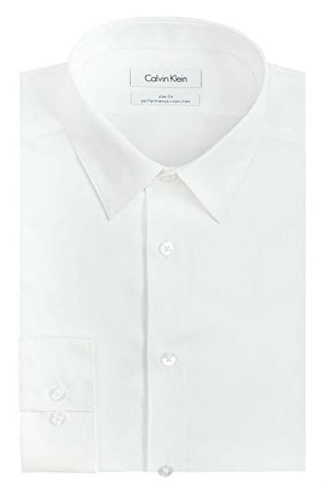 Calvin Klein Mens White Slim Fit Non Iron Dress Shirt Moisture Wicking Fabric Size 165x32x33