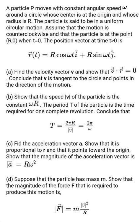 Solved A Particle P Moves With Constant Angular Speed W Around A