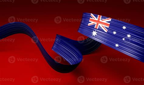 Flag Of Australia Waving Ribbons D Illustration On Red Background