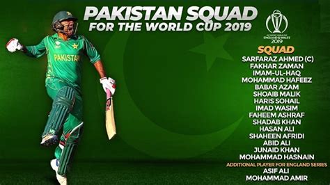 PAKISTAN SQUAD FOR CRICKET WORLD CUP 2019