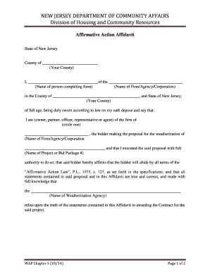 Fillable Online State Nj Affirmative Action Affidavit State Of New