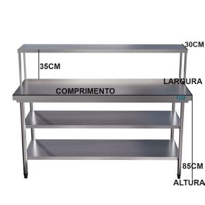 Mesa Bancada Em A O Inox Duas Prateleiras E Prateleira Superior