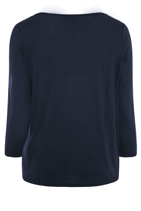 Plus Size Navy Blue Scoop Neck Long Sleeve T Shirt Yours Clothing