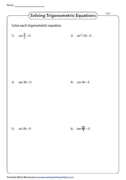 Practice Worksheet Trigonometric Equations Trigonometry B