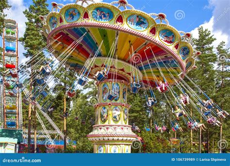 Tilting Aerial Chair Ride At The Annual Swing Ride At Fair In An