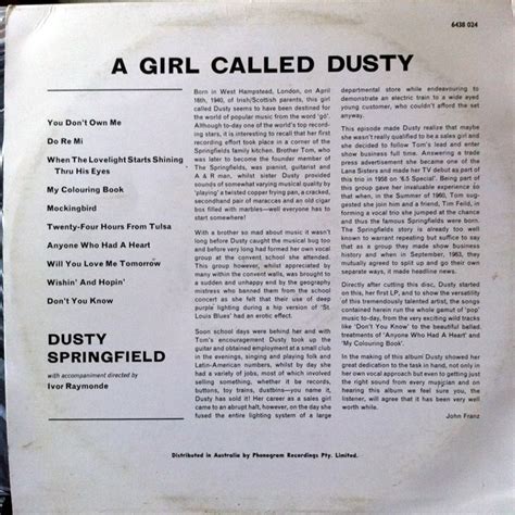 Dusty Springfield - A Girl Called Dusty - Vinyl Pussycat Records 